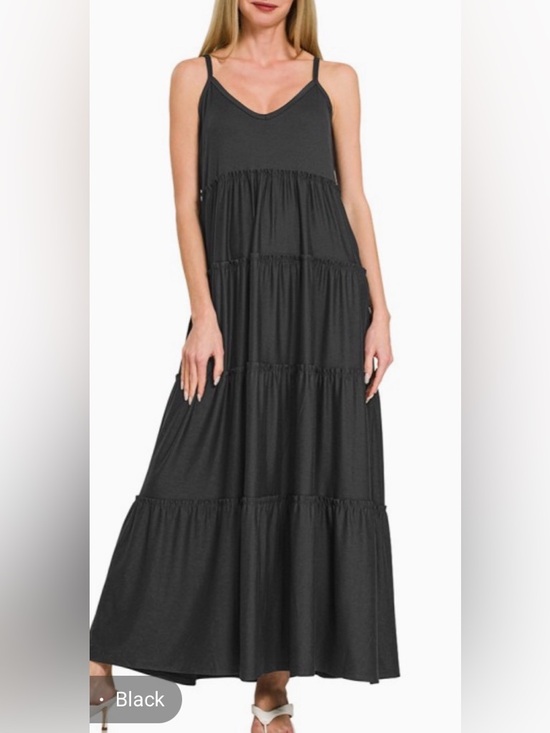 Zenana Outfitters Dresses & Skirts - Zenana Outfitters Black Tiered Maxi Dress with Spaghetti Straps
